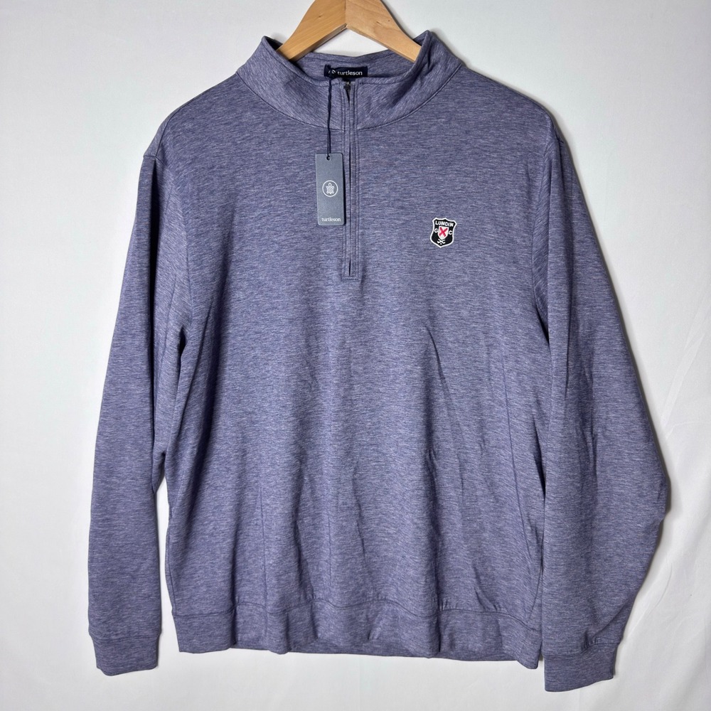 NEW Turtleson Stirling Mens L 1/4 Zip Heathered Blue Lundin Links UK Golf Preppy